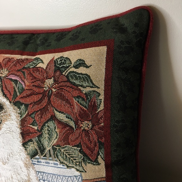 Christmas Tabby Cat Tapestry Pillow Poinsettias Holiday 16" x 16" Square Fashion - Picture 5 of 16